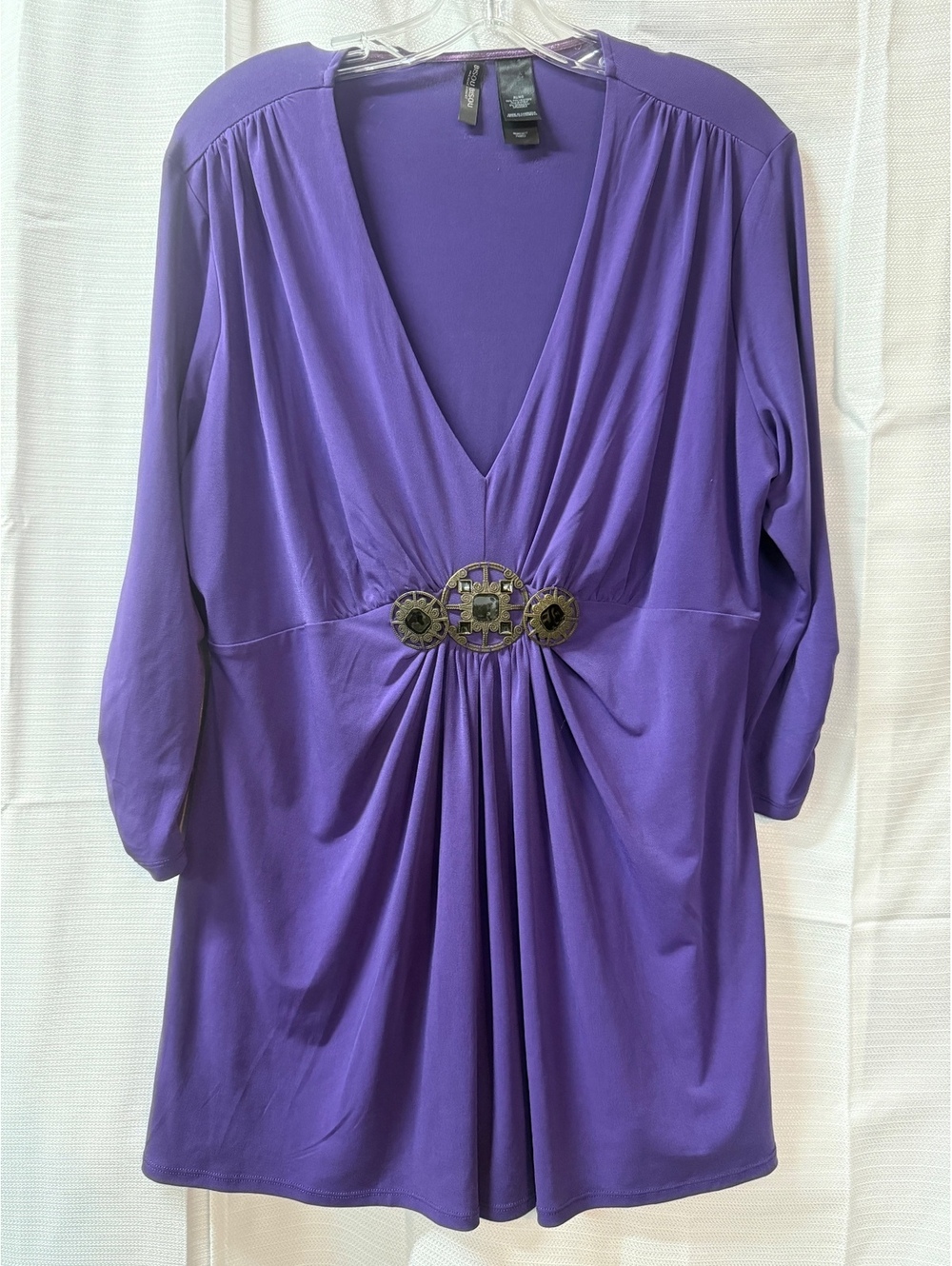 Bisou Bisou Purple Long Sleeve V-Neck Dress with Decorative Waist Detail XL